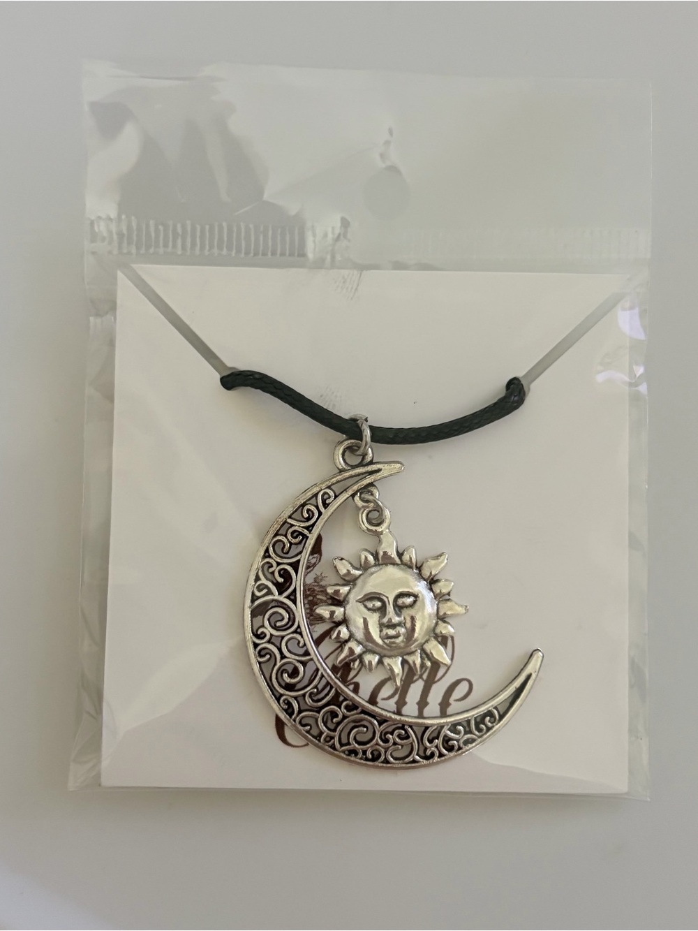 Silver Tone Filigree Crescent Celtic Moon and Sun